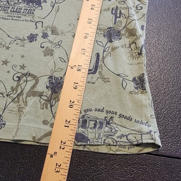 Mod-o-Doc Western Theme Top 3/4 Sleeve Green Sz 1 (S) Horseshoe Cactus Cowboy - Picture 7 of 8